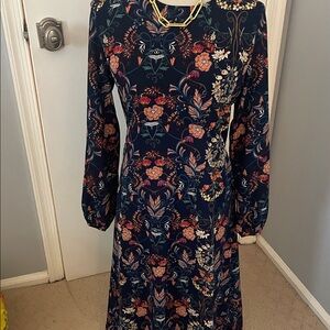 Floral Long Sleeve crepe midi dress